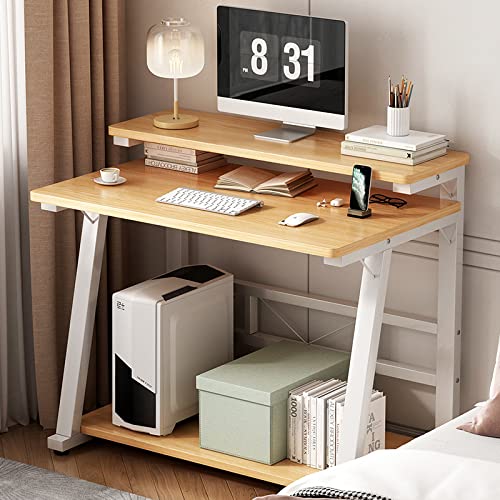 Computer Desk with Monitor Stand and Storage Shelves,30 Inch Small Computer Desk Home Office Desk Study Table for Small Spaces, Oak