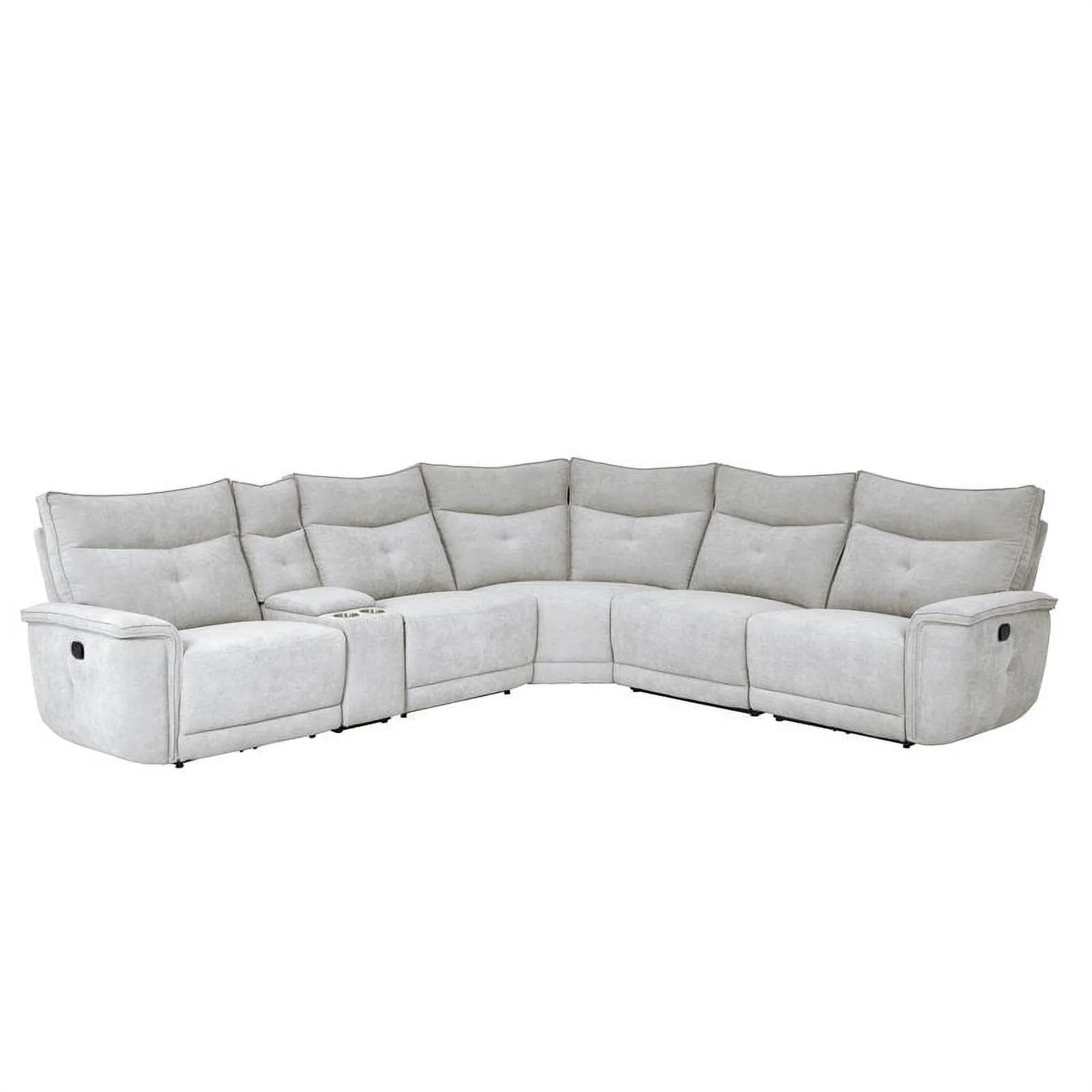 Lexicon Tesoro 6-Piece 3 Recliner Wood & Fabric Sectional Set in Mist Gray