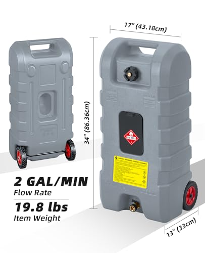 15 Gallon Fuel Caddy, Portable Gas Tank with Fluid Transfer Siphon Pump and 10-Foot Long Hose, Diesel Fuel Tank Gasoline Can with Manual Transfer Nozzle, 7.5 L/min, Grey