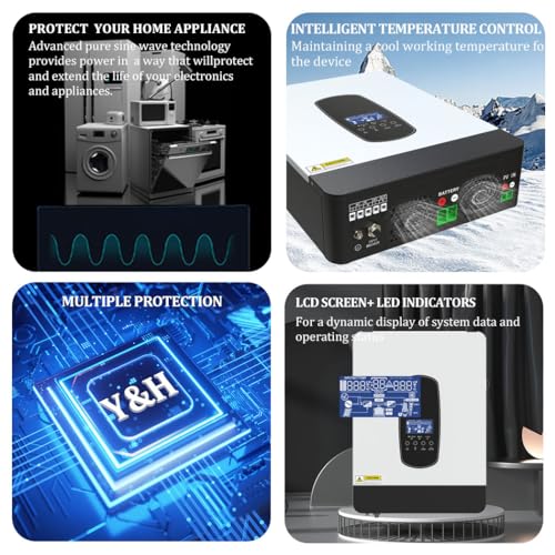 Y&H 2200W/3200W/5.5KW/10.2KW/1000W/On/Off Grid Solar Hybrid Inverter Pure Sine Wave Inverter with MPPT Solar Controller