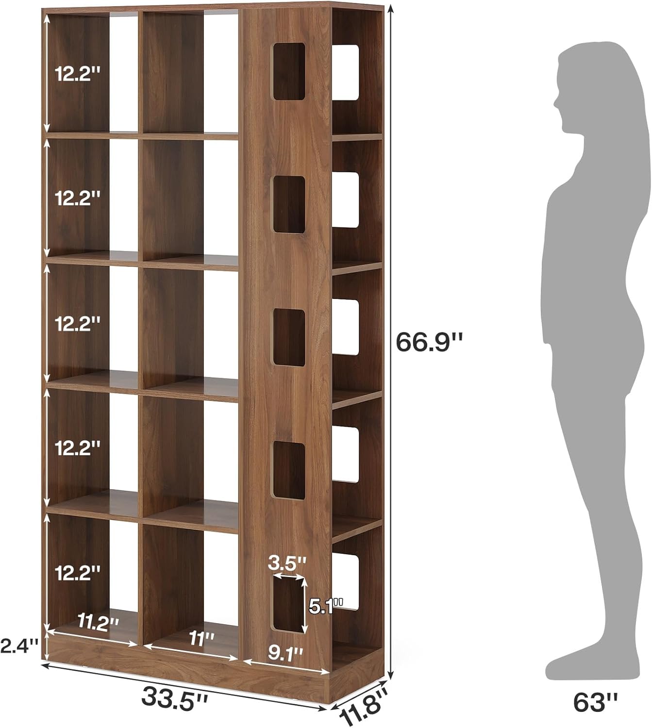 Tribesigns 15 Cube Bookcase, 5 Tier Wooden Storage Open Bookshelf, Freestanding Cube Storage Organizer Display Shelf for Living Room, Home Office, Bedroom (Brown)