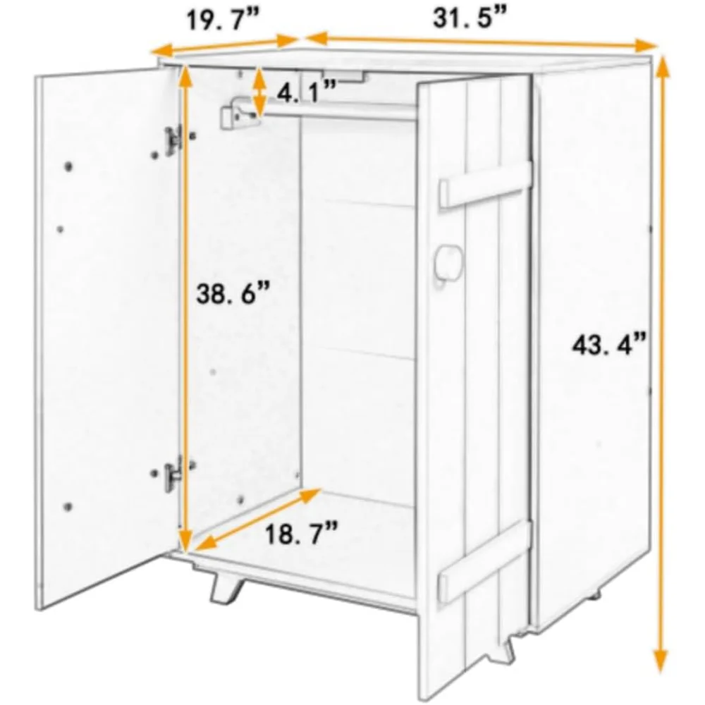 Wooden Wardrobe with Hanging Rods and Storage Armor with Doors, Suitable for Storage Areas in Bedrooms, Kitchens, Living Rooms, and Restaurants