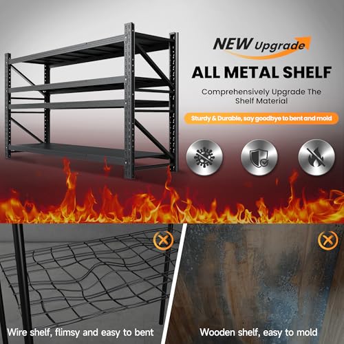 71” W Storage Shelves Heavy Duty, 5000LBS Metal Garage Shelving Units, 4 Tier Storage rack shelf, Steel Industrial Shelving , Adjustable Standing Shelf for Basement/Warehouse 71"W x 24"D x 70"H, Black