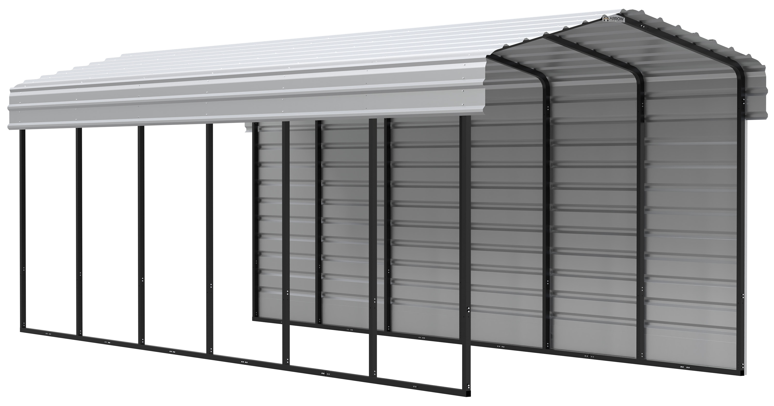Arrow Carports Galvanized Steel Carport, with 1-Sided Enclosure, Compact Car Metal Carport Kit, 10' x 29' x 9' , Eggshell