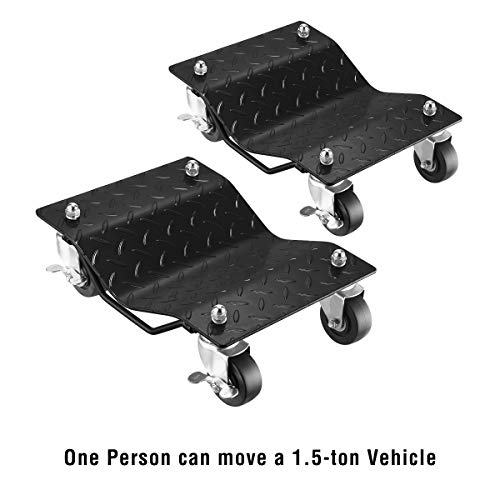 Car Dolly Set of 4 - Under Vehicle Tire Skates with Heavy-Duty Roller Wheel Casters - For Moving, Positioning Vehicles or Boats by Pentagon (Black)
