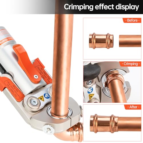 IBOSAD Copper Tube Fittings Hydraulic Pipe Crimping Tool with 1/2 inch,3/4 inch and 1 inch Jaw Copper Pipe Propress Crimpers Pressing Pliers,Suit for Narrow Space and Tee Fitting