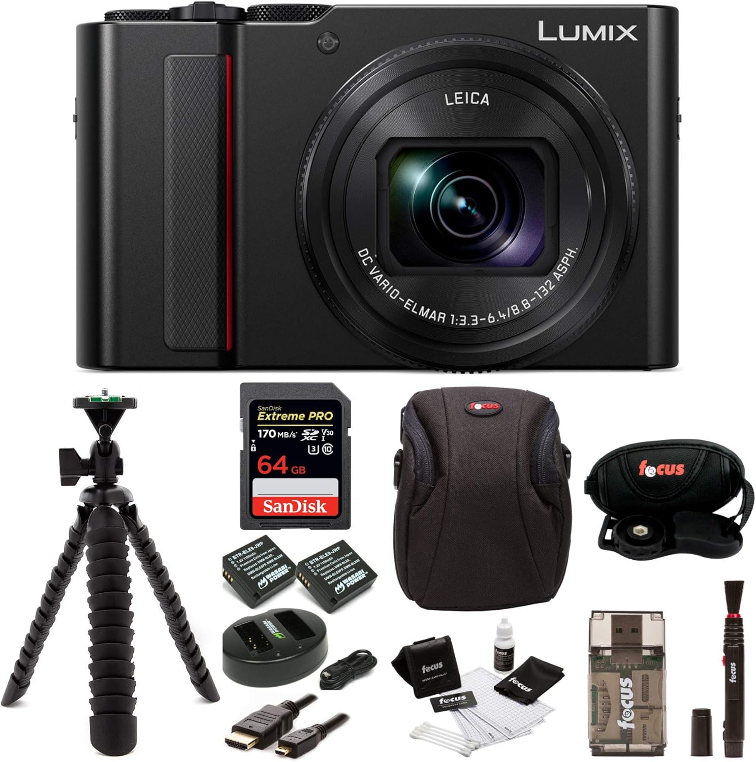 PANASONIC LUMIX ZS200 4K Camera 15X Leica DC Vario-Elmar Lens DC-ZS200K (USA Black) Premium Bundle
