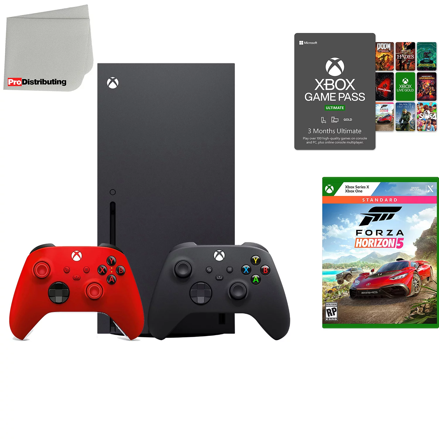 Microsoft Xbox Series X 1TB Video Game Console with Extra Wireless Controller - Pulse Red - Forza Horizon 5 Standard Edition, 3-Month Game Pass Ultimate and Microfiber Cleaning Cloth - Curated Treasures Market