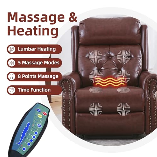Oversized Power Lift Recliner Chair for Elderly, Extra Wide Lift Chair with Masssage and Heat, Chenille Electric Recliner Chairs for Big and Tall, USB Ports, Coffee
