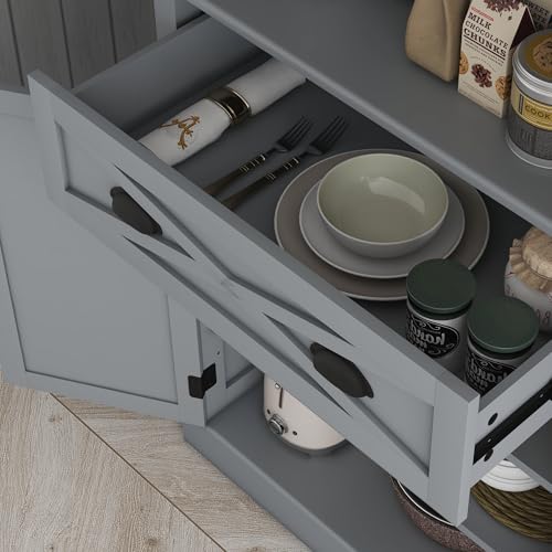 HOMCOM 72" Kitchen Pantry Storage Cabinet, Traditional Freestanding Cupboard with 4 Doors and 3 Adjustable Shelves, Large Central Drawer, X-Frame, White
