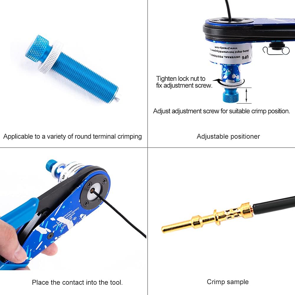 JRready ACT-M201 8 indent crimping tool design according M22520 1 01 for heavy duty circular rectangular electrical connector 38999 26482 etc. wire 12-26 awg 12 16 20 solid barrel contact