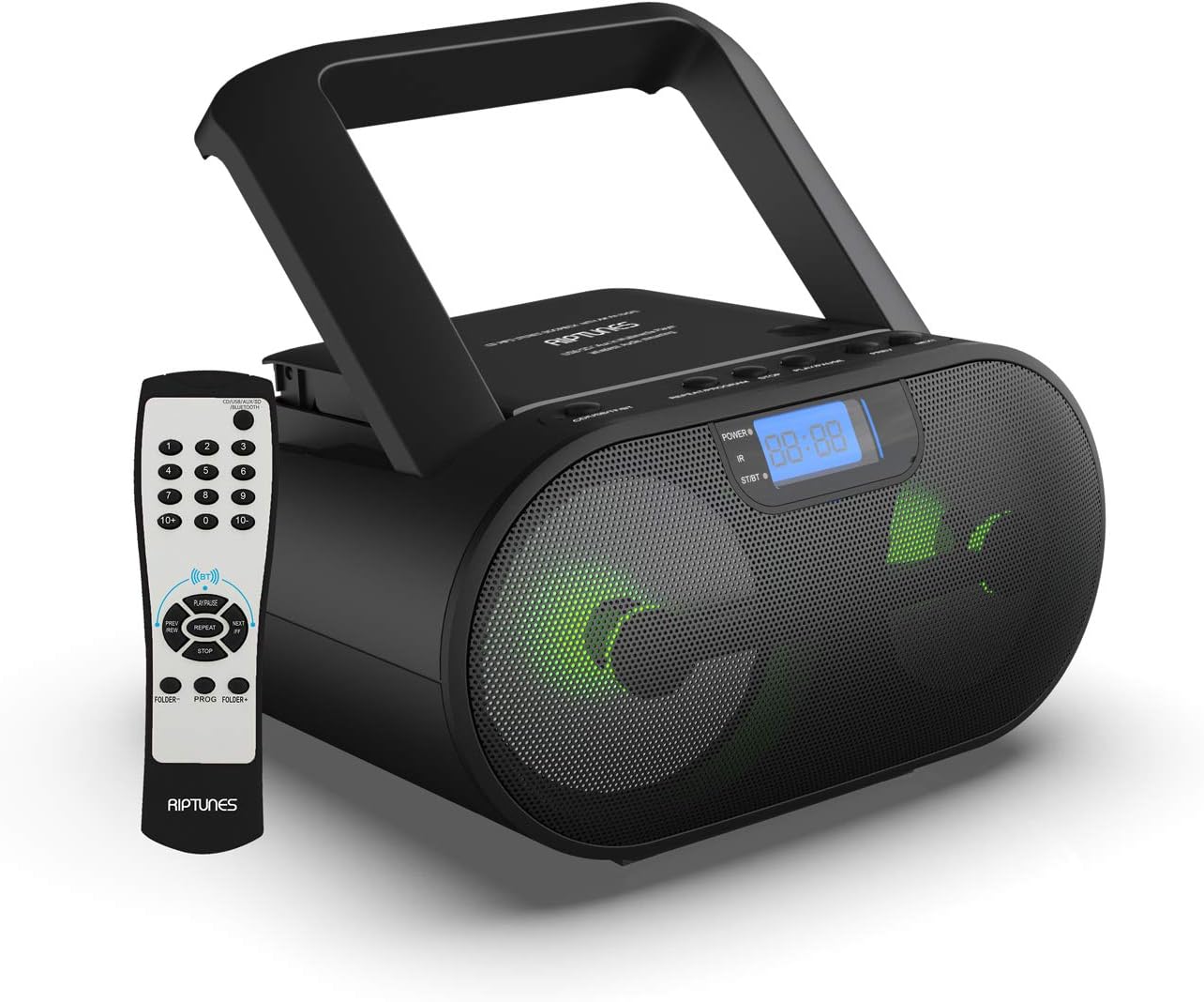 Riptunes CD Player Boombox Portable Radio AM/FM Bluetooth Boombox MP3/CD, USB, mSD, Aux, Headphone Jack Stereo Sound System with Enhanced Bass, LED Lights, LCD Display with Remote, Pink Pack of 2
