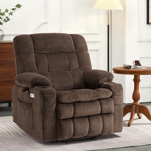 MCombo Dual Motor Power Lift Recliner Chair with Massage and Heat for Elderly People, Infinite Position, USB Ports, Cup Holders, Fabric 7890 (Medium-Regular, Burgundy)