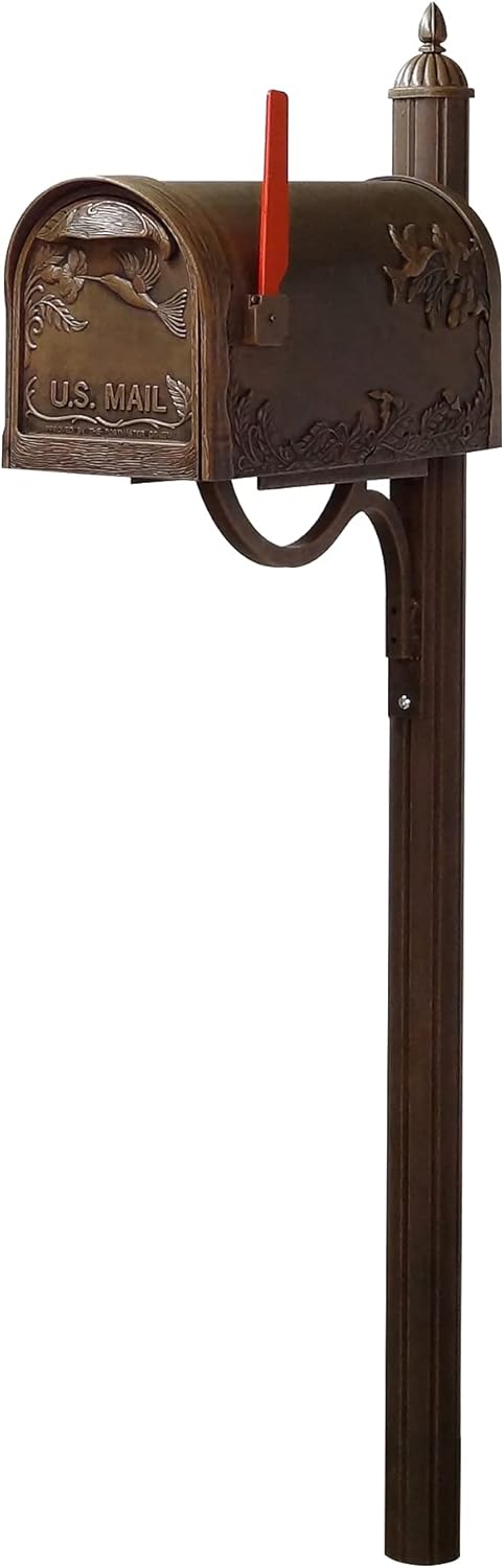 Special Lite Products Durable Hummingbird Curbside Mailbox with Locking Insert and Richland Mailbox Post, Copper