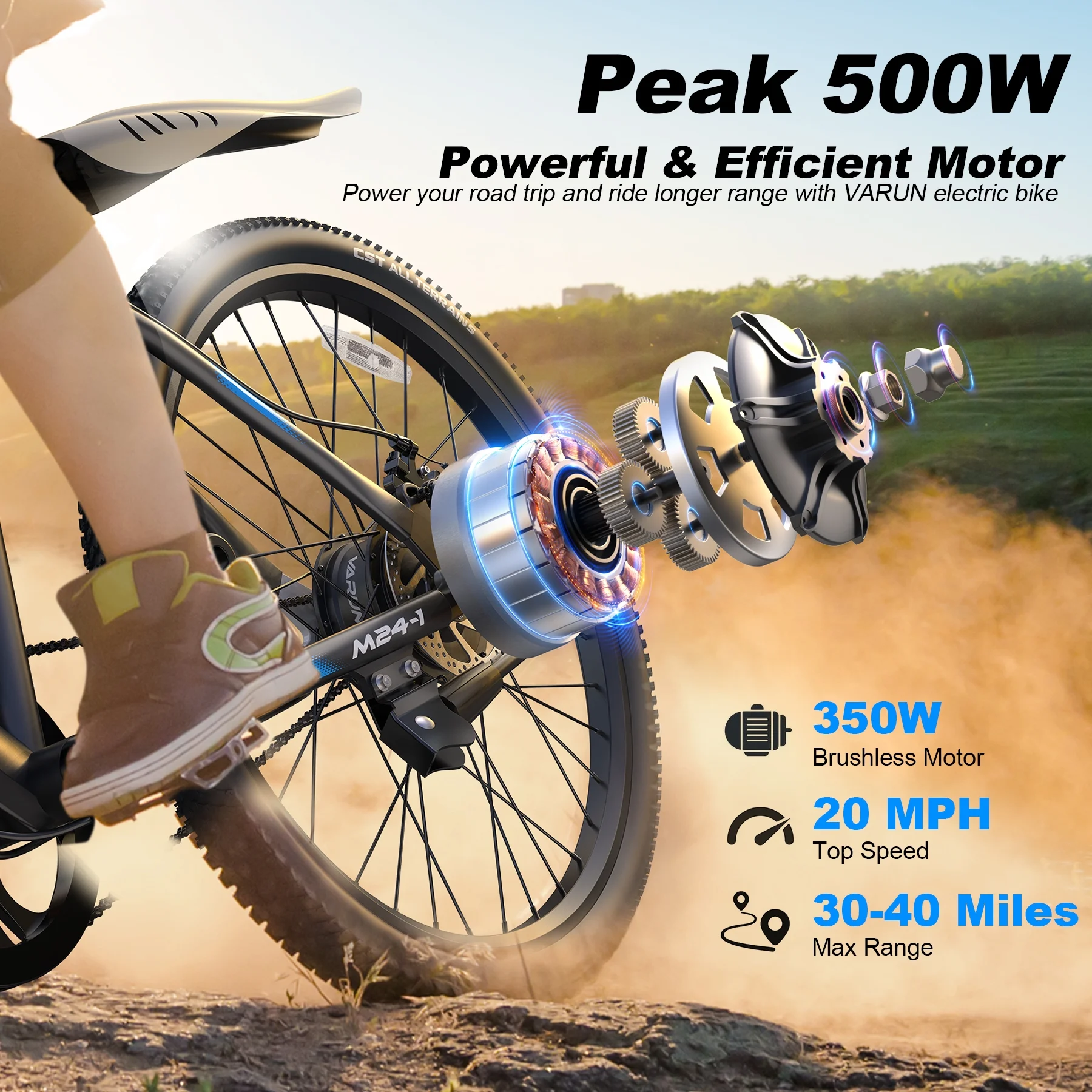 VARUN Electric Bike for Adults, 350W 20MPH Commuter Ebike with 36V Removable Battery, 24'' Electric Mountain Bike with Front Fork Suspension and Dual Disc Brakes - Curated Treasures Market