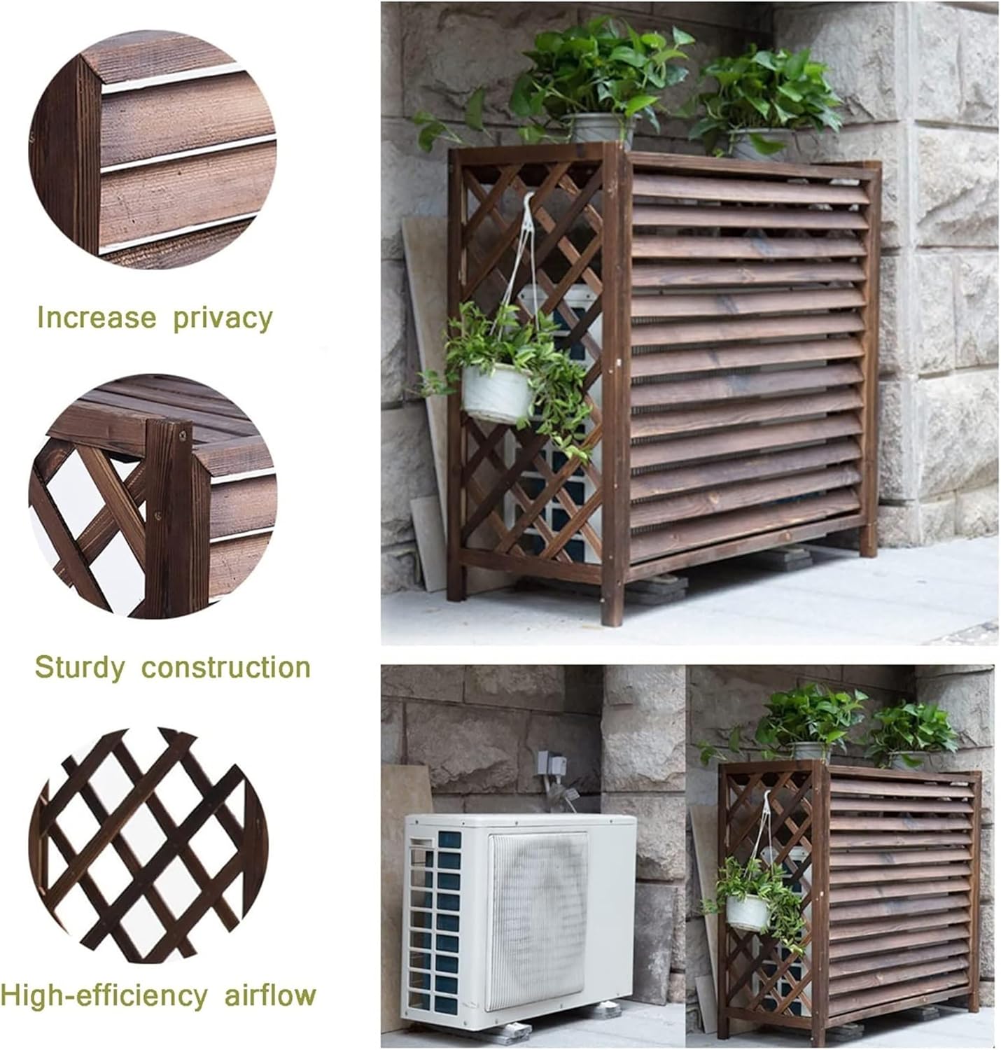 Ac fence for outside unit, Air Conditioner Privacy Fence Screen Outdoor, Outdoor unit mini split air conditioner cover, air conditioner fence 3 panel, Free Standing Plant Stand(Size:120*57*100cm)