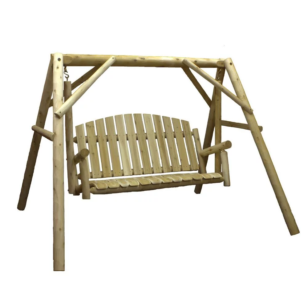 Lakeland Mills Country Cedar Outdoor Porch Swing and Stand Set with End Table