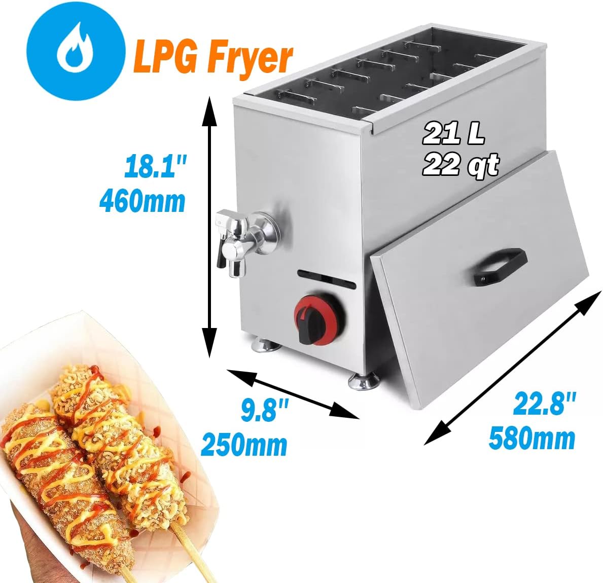 Corn Dog Fryer Commercial Cheese Hot Dog Sticks Maker Machine LPG Gas Deep Fryers For Kitchen Restaurant Snack Bar Canteen Home