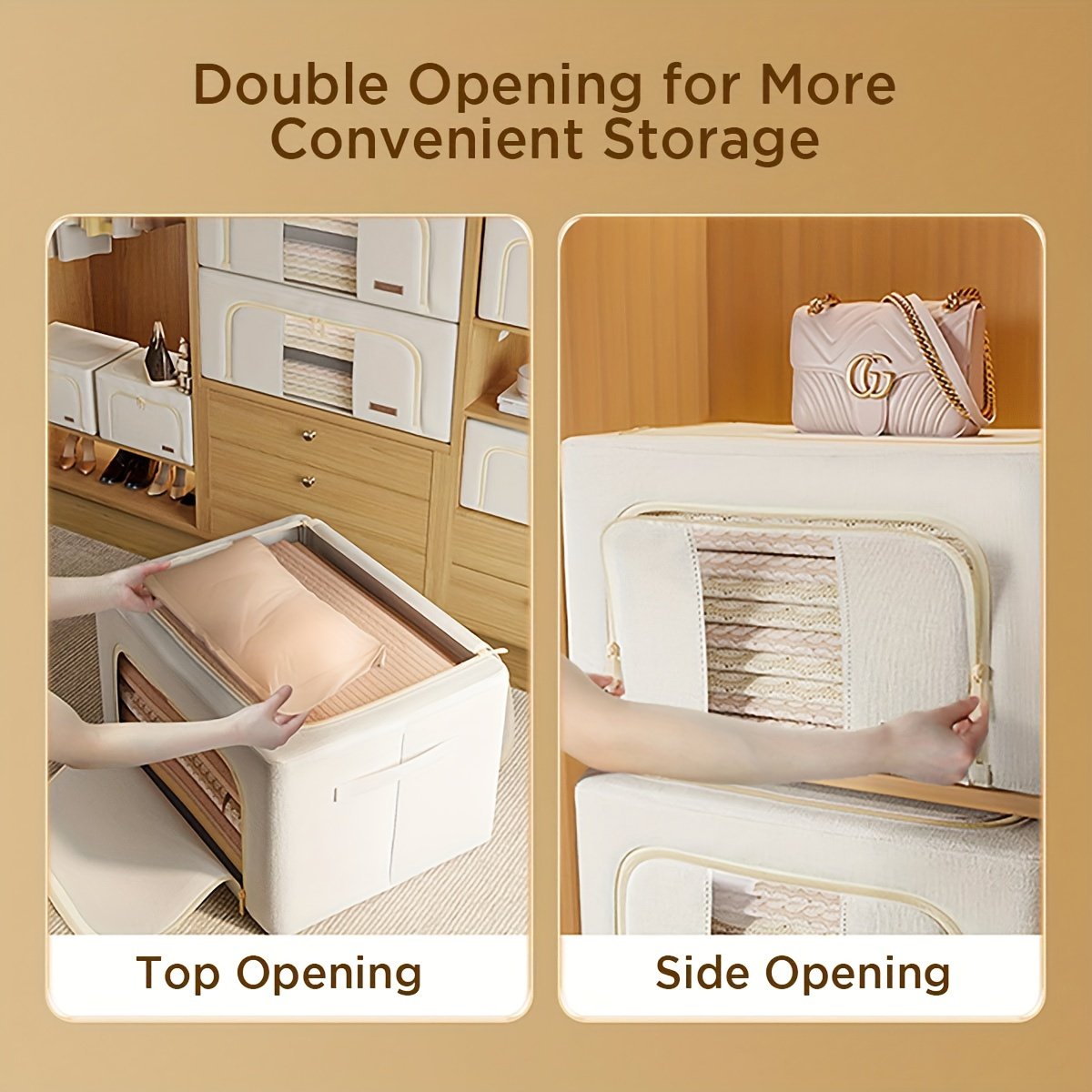 2-Pack Steel Frame Storage Bins with Clear Window, Foldable Stackable Fabric Organizers with Handles for Clothes, Linens &amp; Under-Bed Storage