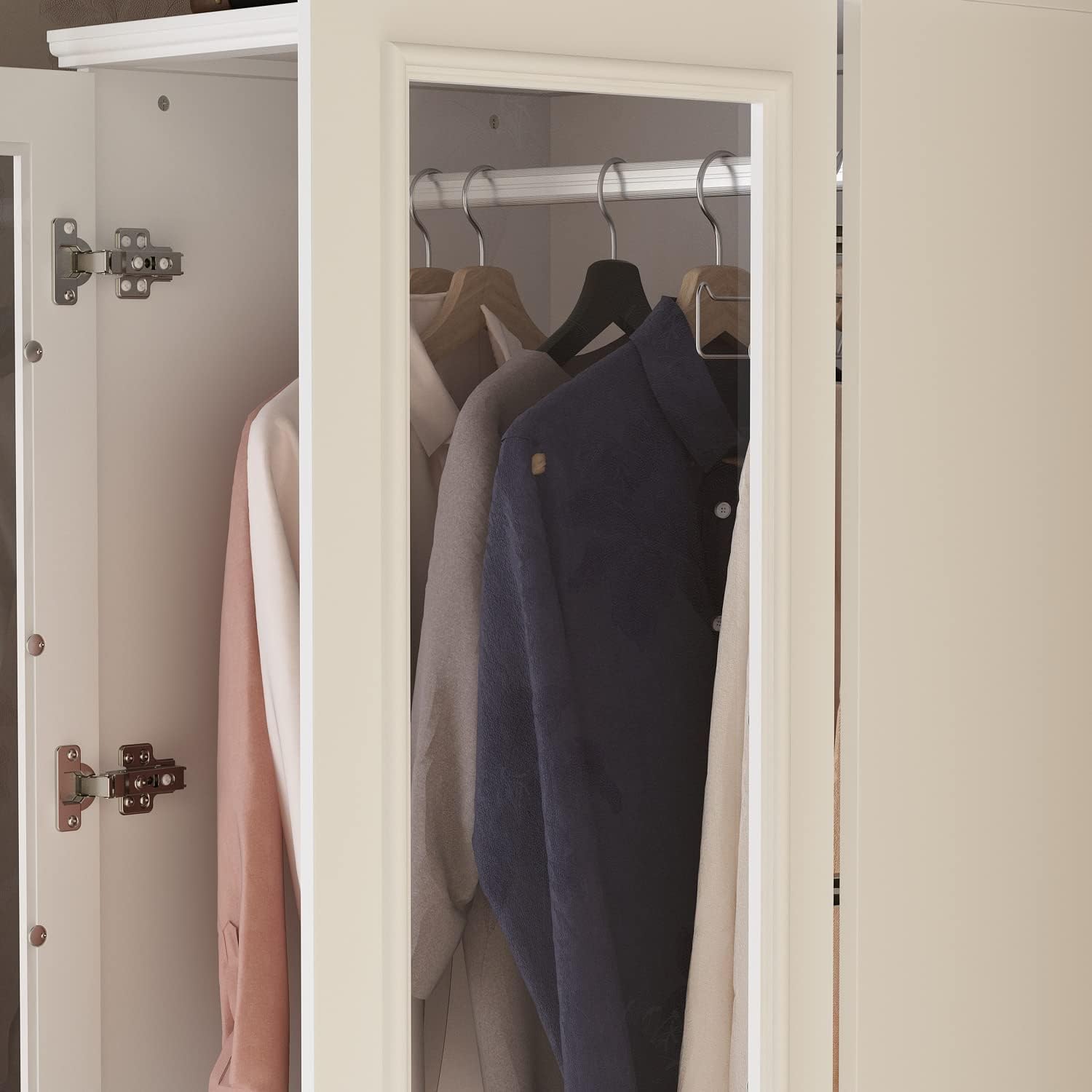 ECACAD Wardrobe Armoire with 2 Glass Doors, 3 Drawers & Hanging Rod, Wooden Closet Storage Cabinet for Bedroom, White (31.7”W x 19.3”D x 74.8”H)