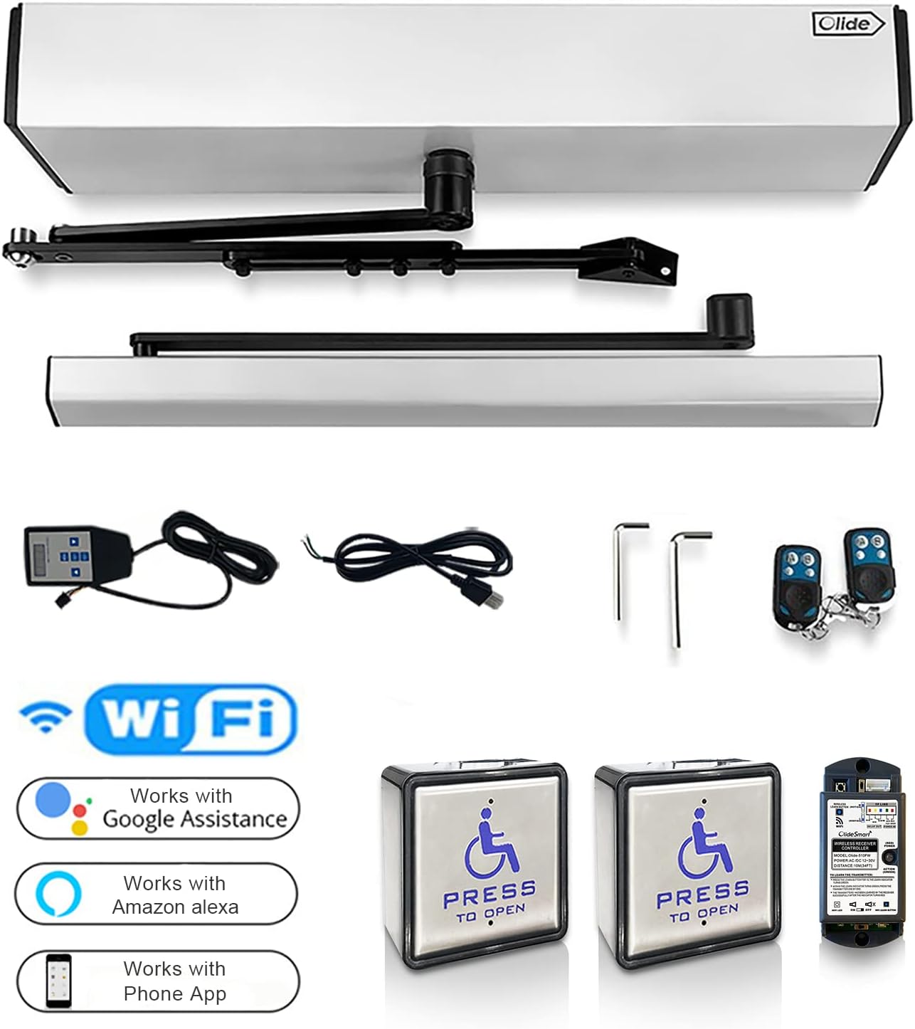 Handicap Door Opener for Disabled People, Low Energy ADA Swing Door Operator with Stainless Steel Handicap Push Buttons