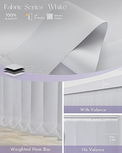 Graywind Motorized Vertical Blinds Compatible with Alexa Google Privacy Reversible Blackout Smart Vertical Blind Remote Control Track Slats Set for Home Office, Width Up to 157", Contract Color