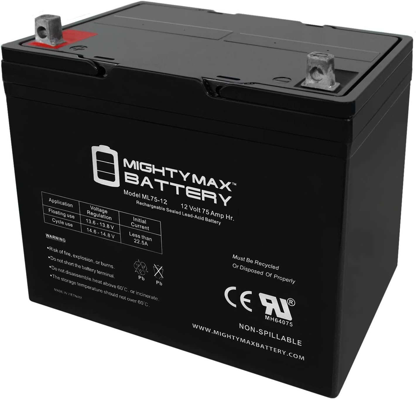 12V 75Ah Battery Replaces Pride Quantum 1470 Patriot Wheelchair