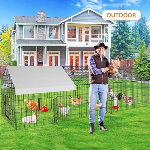 Metal Chicken Coop 87"×40" with Cover Chicken Run Pen for Yard Outdoor Large Portable Chicken Playpen Enclosure Rabbit Small Animal Dog Poultry Cat Cage Duck Hen (130" L x 40" W x 40" H)