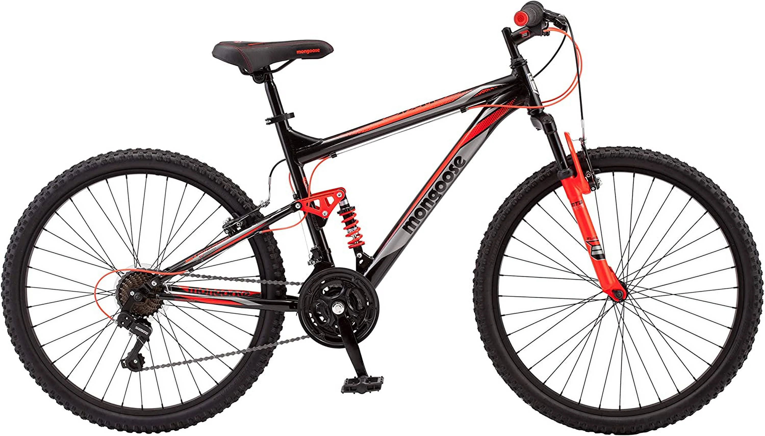 Mongoose Status 2.2 Men's with Full and Suspension 26 In. Bicycle, Black - Curated Treasures Market