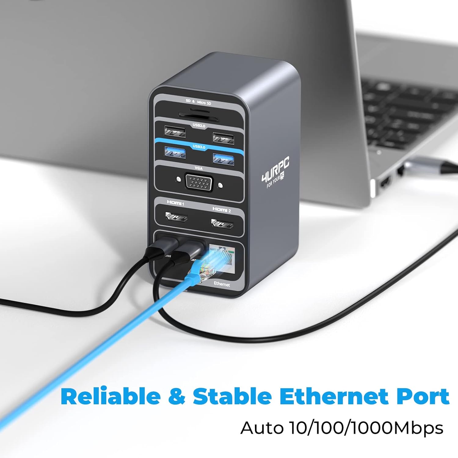 USB C Laptop Docking Station Dual Monitor HDMI, 15-in-1 USB C Dock with Dual HDMI, VGA, 6 USB, 60W USB C Charging, SD TF Slot, RJ45 and Audio/Mic, USB C Docking Station Dual Monitor for USB C Windows