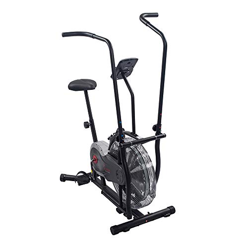 Sunny Health & Fitness Air Bike Fan Exercise Bike with Digital Monitor, Full Motion Arm Exercisers, and Adjustable Seat
