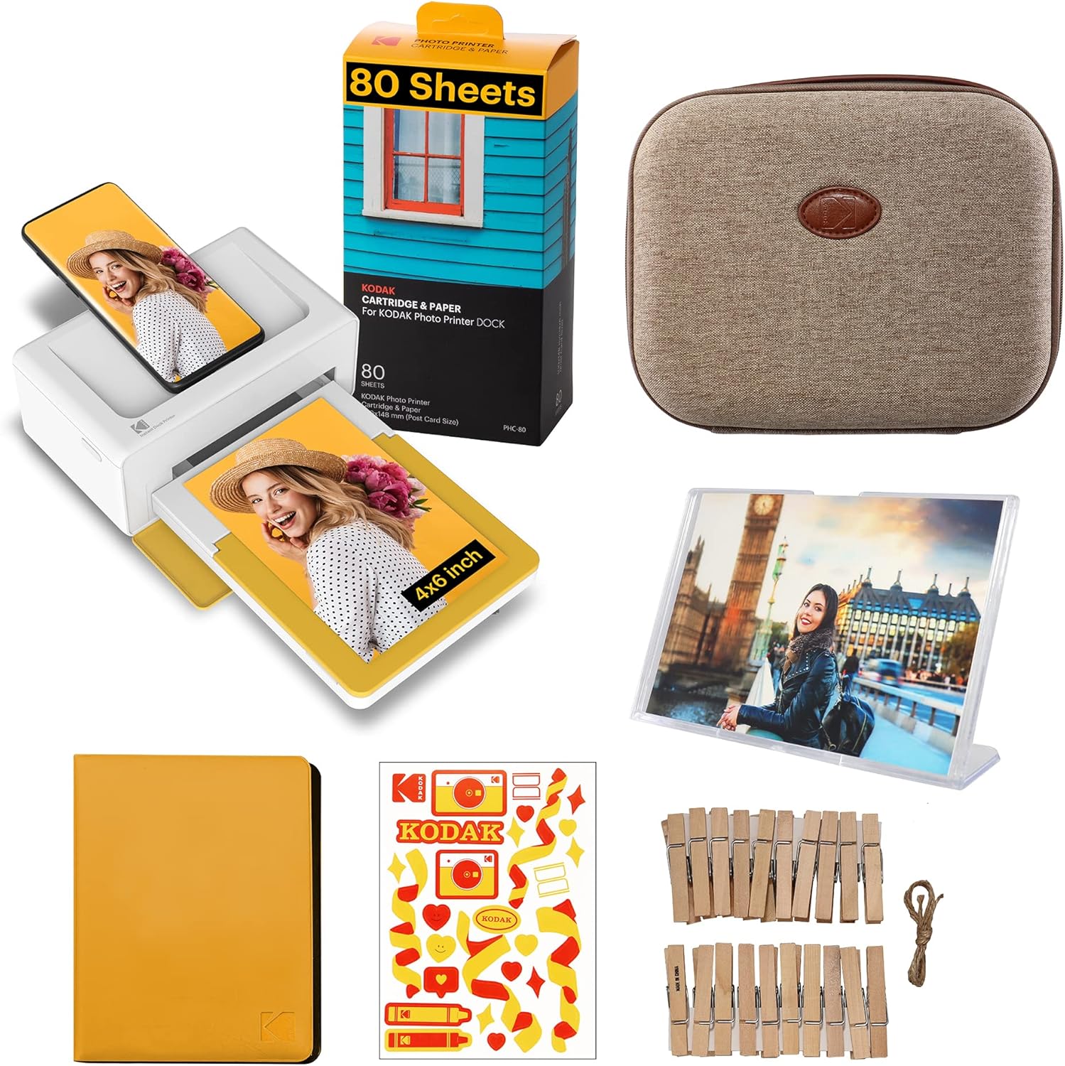 Kodak Dock Plus 4x6 Instant Photo Printer 80 Sheet Bundle (2022 Edition) �C Bluetooth Portable Photo Printer Full Color Printing �C Mobile App Compatible with iOS and Android �C Convenient and Practical