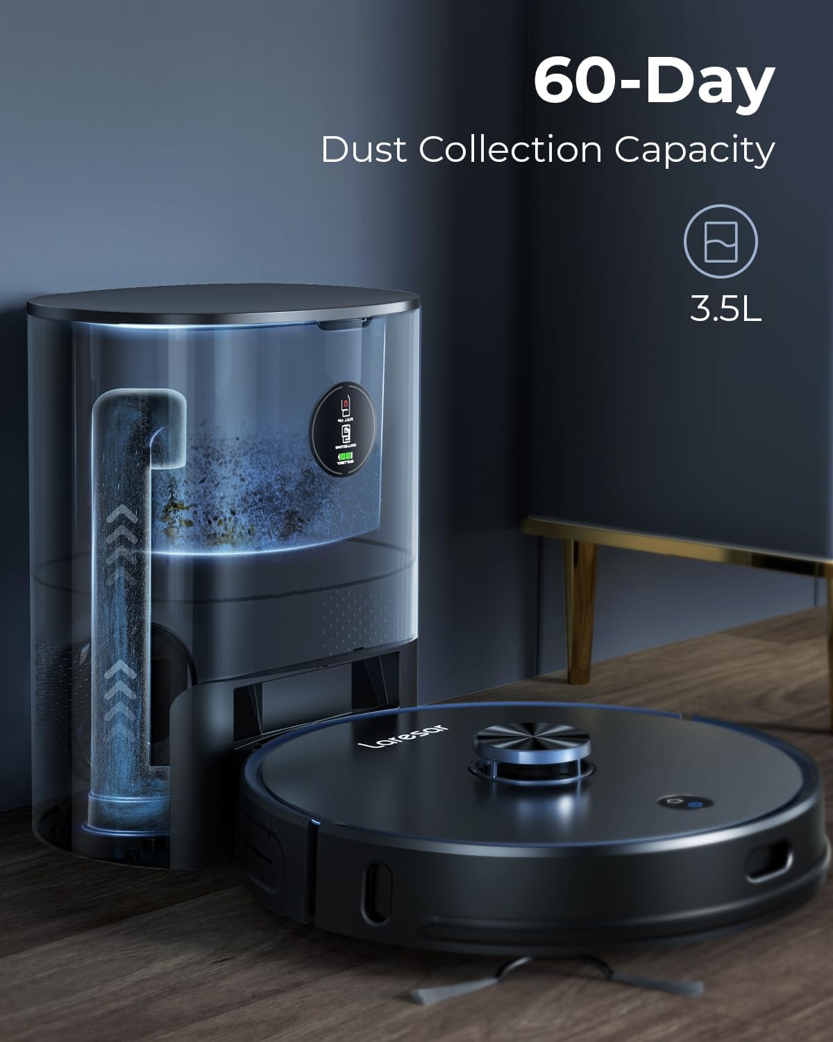 Laresar Robot Vacuum and Mop Combo, 3 in 1 Robotic Vacuum with 3.5L Self Emptying Station, Equipped with Lidar Navigation,Smart App Control, for Pet Hair/Floors/Carpets, L6 Pro, Black