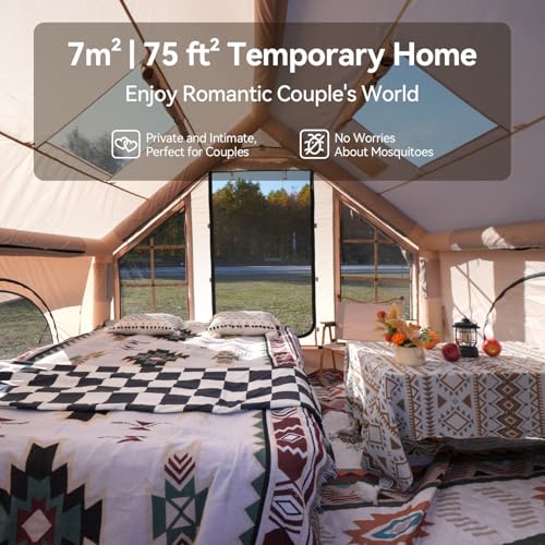 Inflatable Camping Tent with Pump,4-6 Person Waterproof Blow Up Air Tent for Camping Hiking,Easy to Set Up 4-Season Inflatable House Tent with Oversized Canopy.