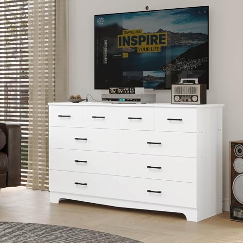 Hasuit Tall Dresser for Bedroom, White Large Chest of Drawers, 55.6'' High Dressers with 7 Drawers, Modern Wooden Vertical Storage Clothes Closet Organizer