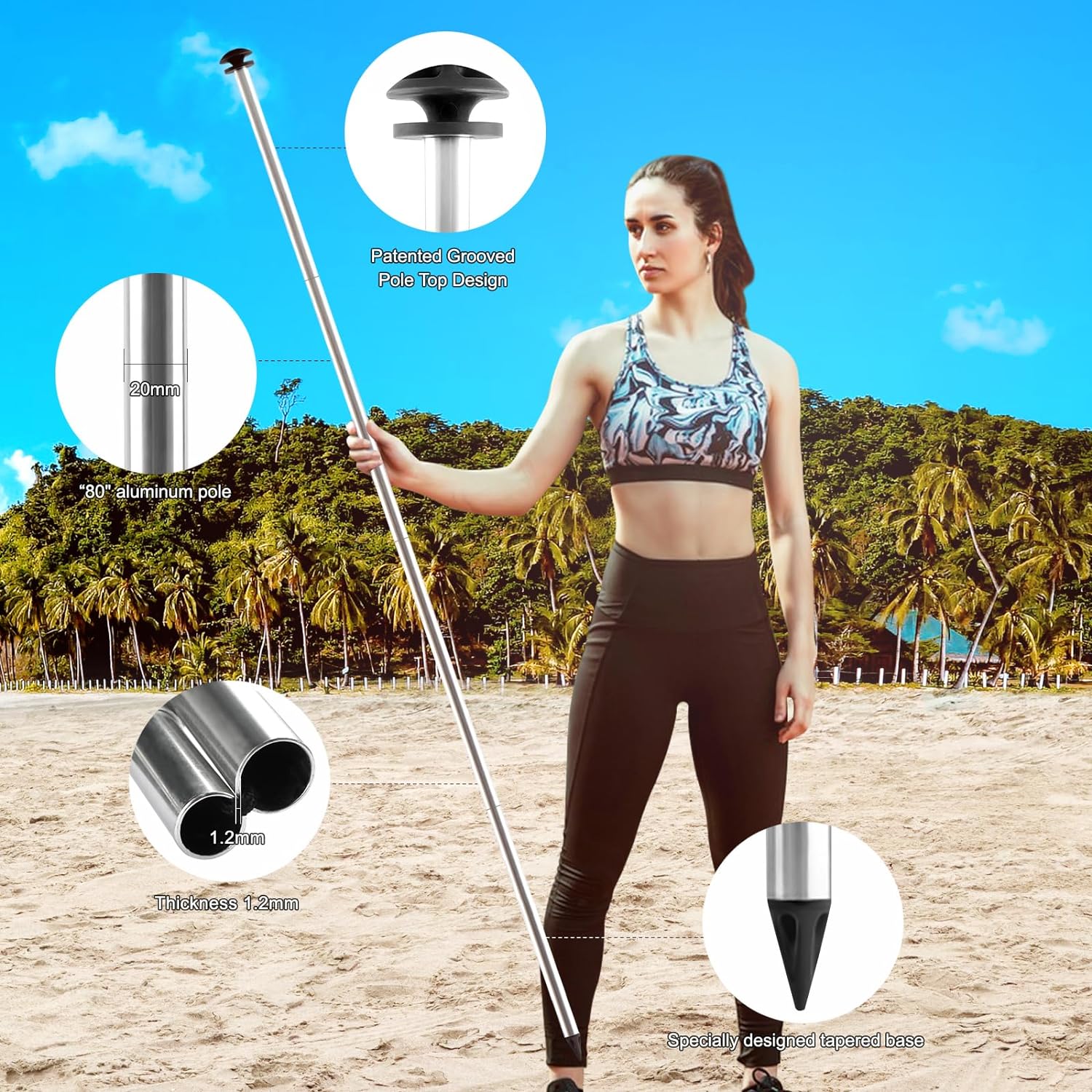 Beach Shade Canopy - Windproof Beach Tent UPF50+, Portable Outdoor Sunshade for Family, Couples - Shelter with 4 Aluminium Pole and 8 Sandbags for Beach Camping Fishing Picnics Park(10×10FT)
