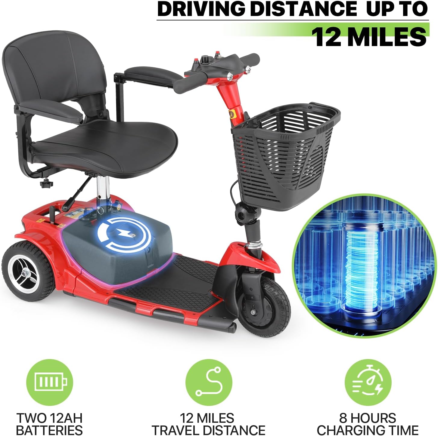 Magshion 3-Wheel Folding Mobility Scooter for Adults Foldable Heavy-Duty All-Terrain Electric Powered Mobility Scooter for Seniors