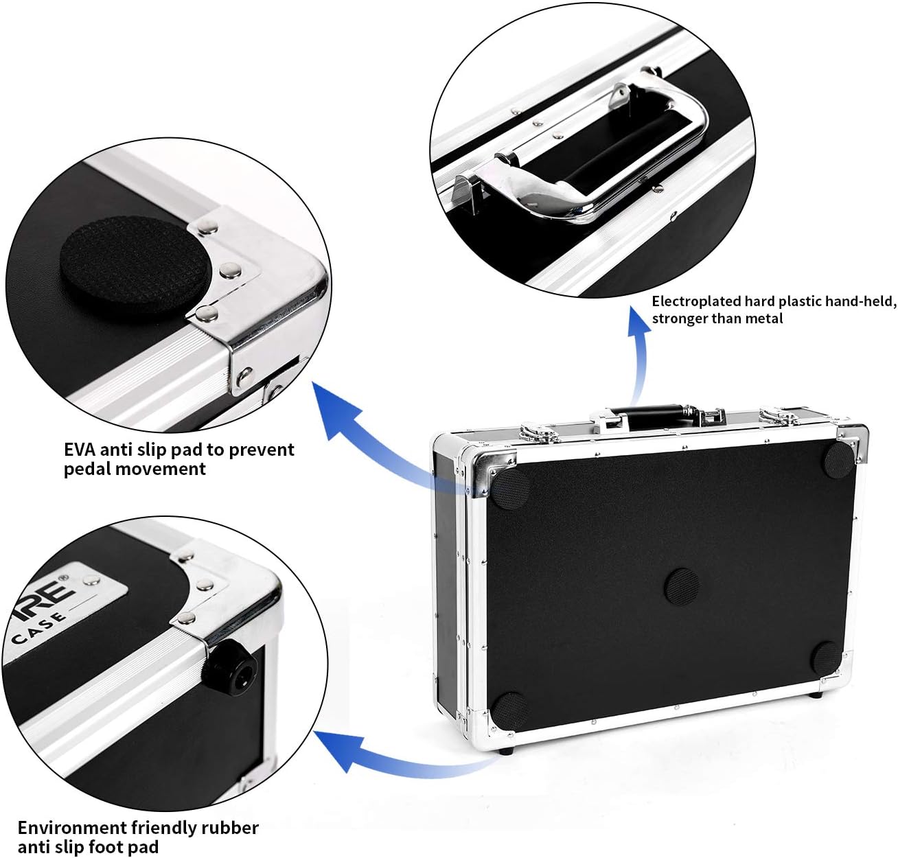 Ghost Fire Guitar Multi Effect Pedal Case 21.6x12.4x4.2in ，with Pedal Mounting Tape Fastener，Sturdy Locking Aluminum ，T series T-EC10