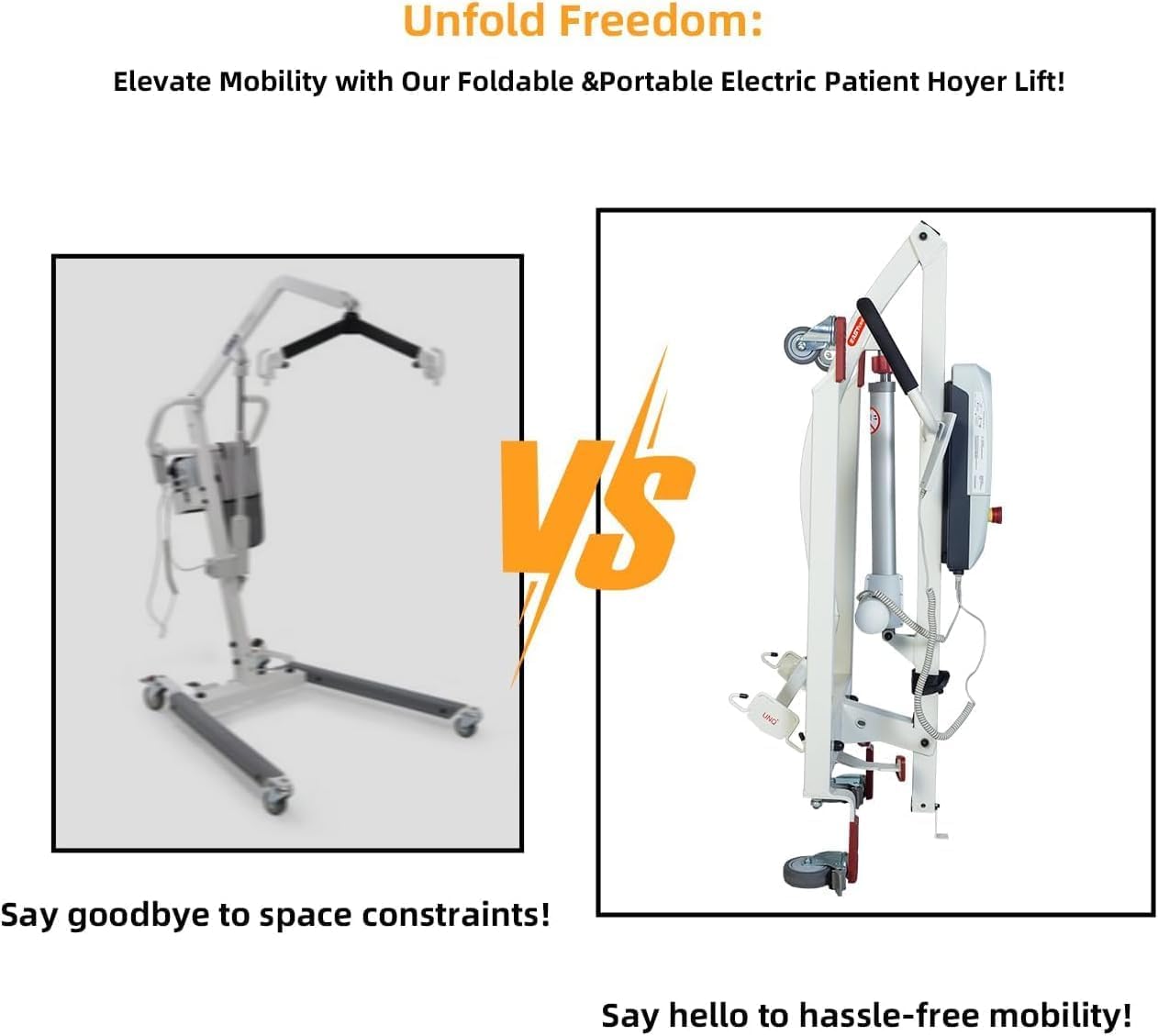 Foldable Hoyer Lift for Home Use•Portable Electric Patient Transfer Lift•500lbs Body Transfer Lift•Installation Free•2 kind of Sling Included