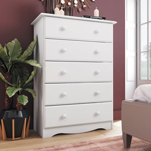 Palace Imports 100% Solid Wood 5-Drawer Chest with Metal or Wooden Knobs Honey Pine Stained Light Wood