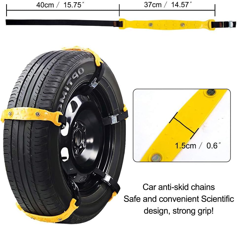 Jeremywell Snow Chains Anti-Skid Anti Slip Emergency Snow Tire Chains - Portable Emergency Traction Snow Mud Chains Universal Adjustable 10pcs Car Security Chains for SUV and Cars (Yellow-10pcs) Pack of 2