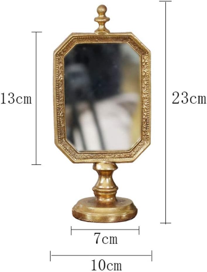 Table-style Folding Mirror Decoration-retro Handmade Old Desktop Makeup Mirror-nostalgic Golden Dressing Table Mirror Suitable for Home Decoration Any Desktop 4x9 Inches
