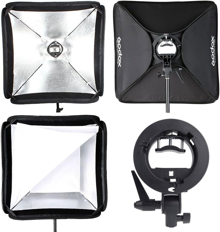 Godox Foldable Softbox 60cm x 60cm 24x24 inchs Bowen Mount S-Type Bracket with Carrying Bag for Outdoor Wedding Shooting Professional Photograph Camera Flash Lighting Kit