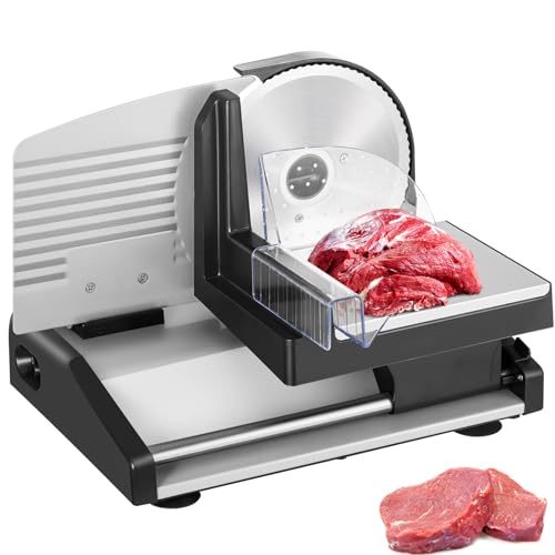 VEVOR Meat Slicer, Electric Deli Food Slicer with SUS420 Stainless Steel Blade and Built-in Sharpening Stone, 0-0.6 inch Adjustable Thickness for Commercial and Home Use, Cut Meat and Cheese