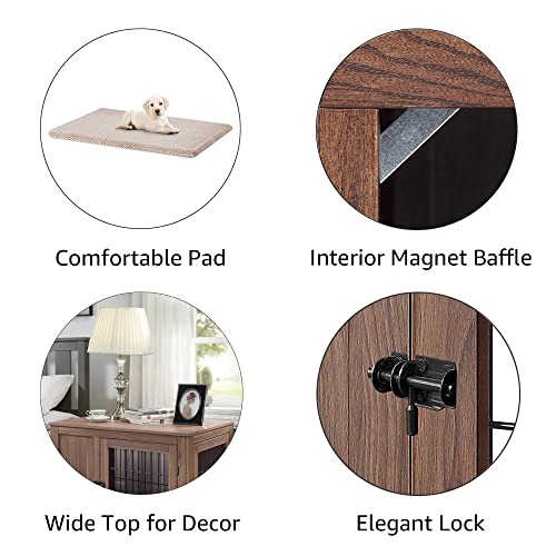 unipaws Furniture Style Dog Crate for Small Dogs, Cats, Min Pigs, Rabbit, Indoor Aesthetic Puppy Kennel, Modern Decorative Wood Wire Pet House Dog Cage, Pretty Cute End Side Table Nightstand, Grey