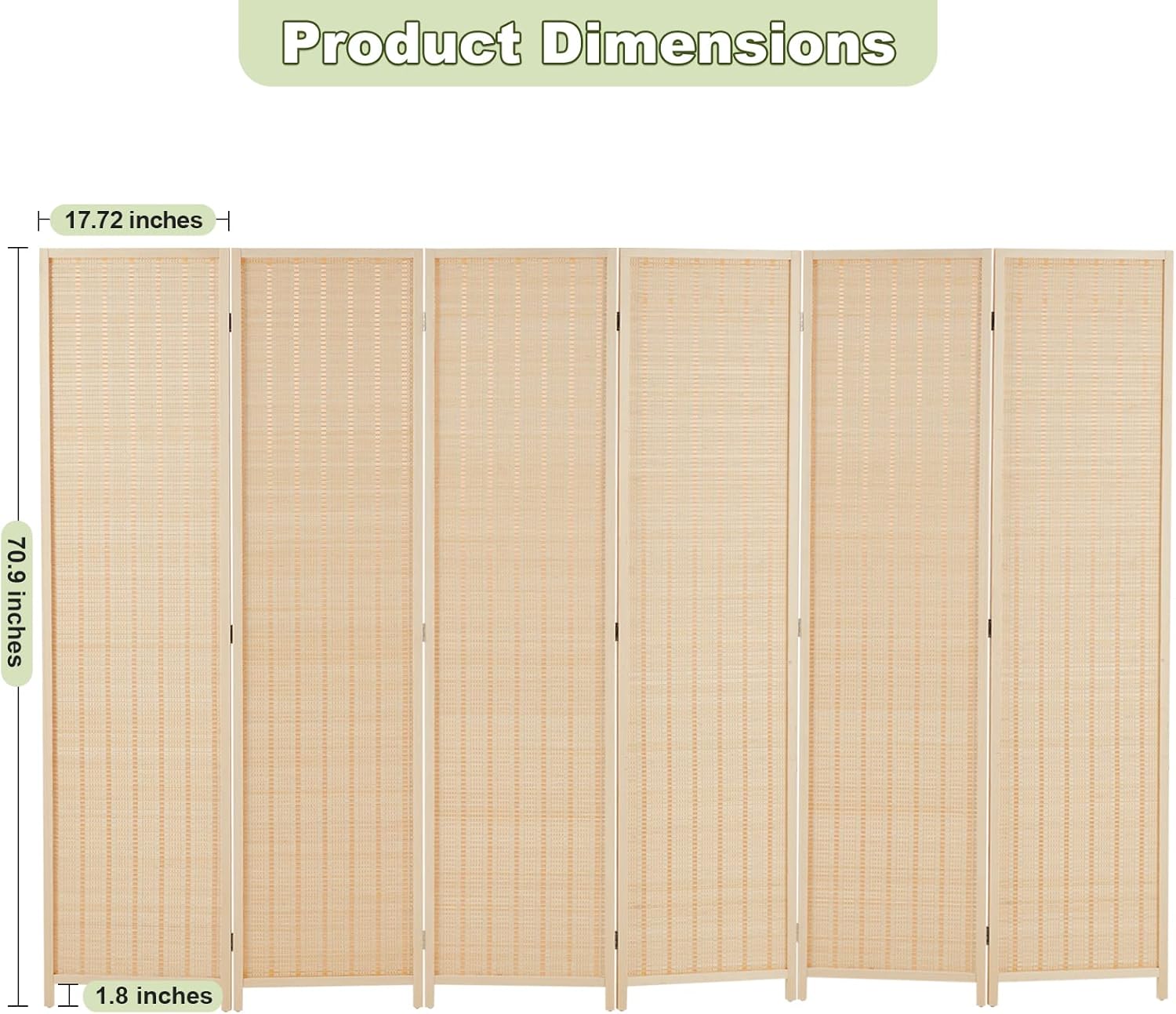 HADDOCKWAY 6 Panel Bamboo Room Divider Wall 6FT Tall Folding Privacy Screens Room Dividers Decorative Partition Wall Dividers for Office, Bedroom, Apartment