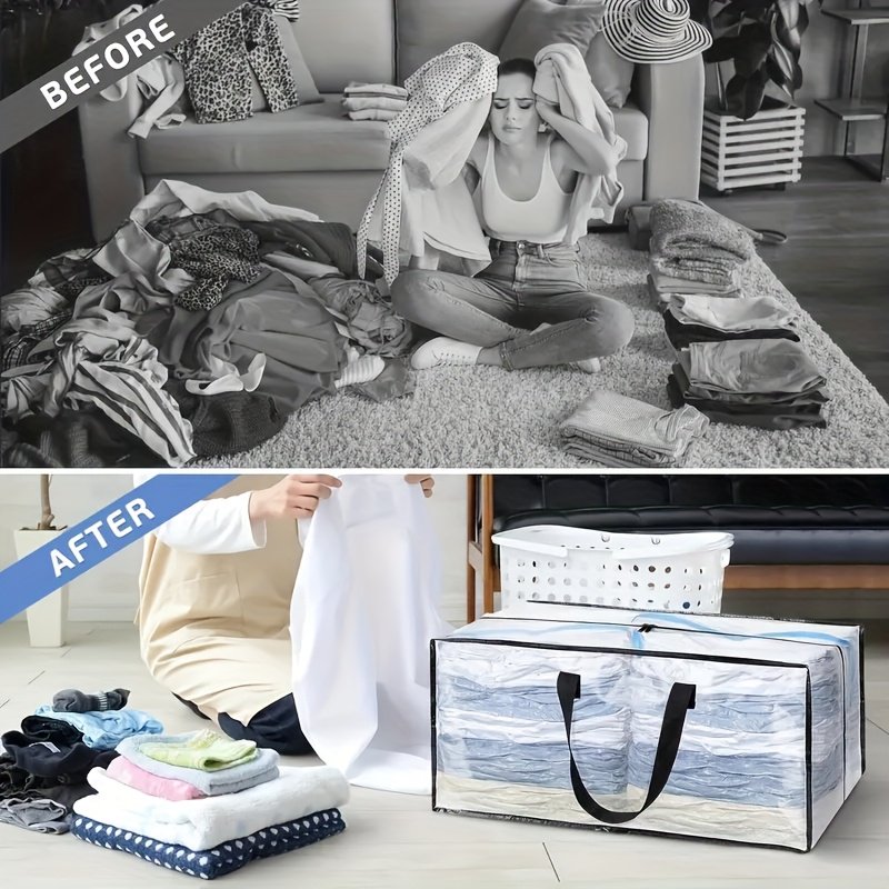 4/8pcs Clear Plastic Storage Bags, Rectangle Contemporary Multipurpose Storage Bags with Zipper Closure for Clothes, Quilts, Blankets, Travel, Camping, Garden Tools, Under-Bed Storage