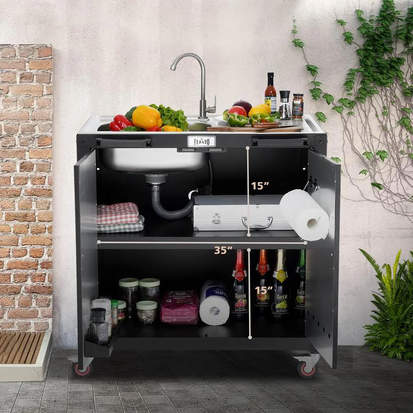 FEASTO Freestanding Utility Sink with Storage Cabinet L35.4” x W24”