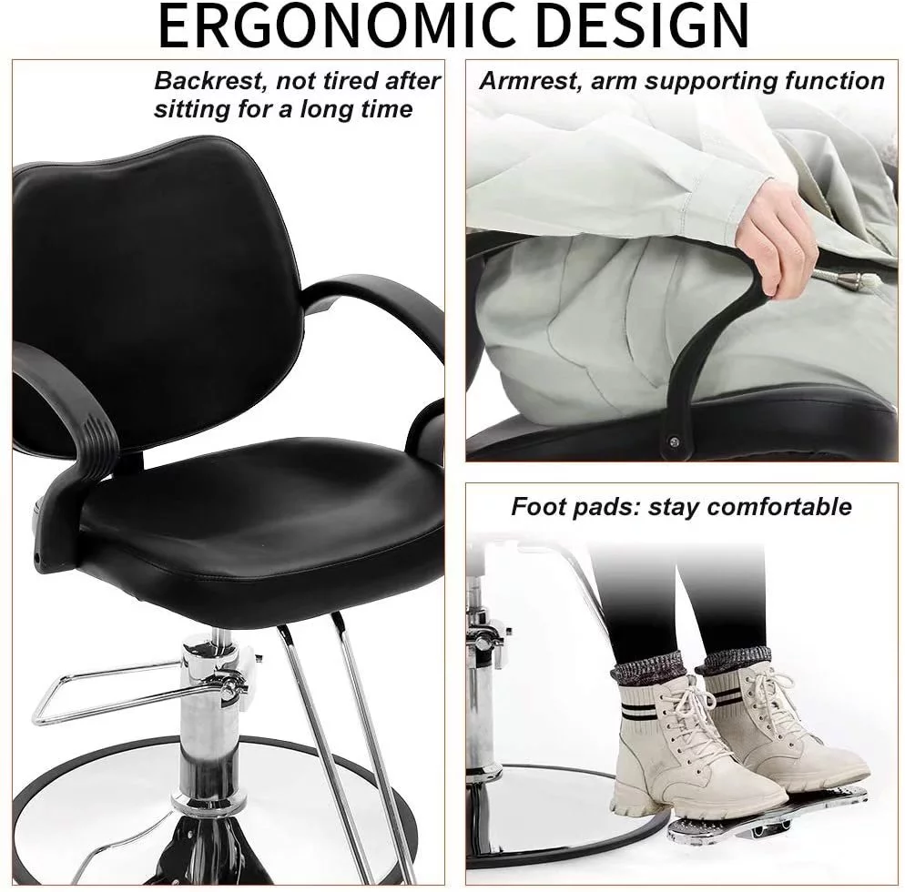 Dkeli Hair Styling Chair Barber Chair Salon Chairs for Hair Stylist Hydraulic Chair 360° Rolling Swivel Styling Chair with Footrest for Hair Stylist, Black