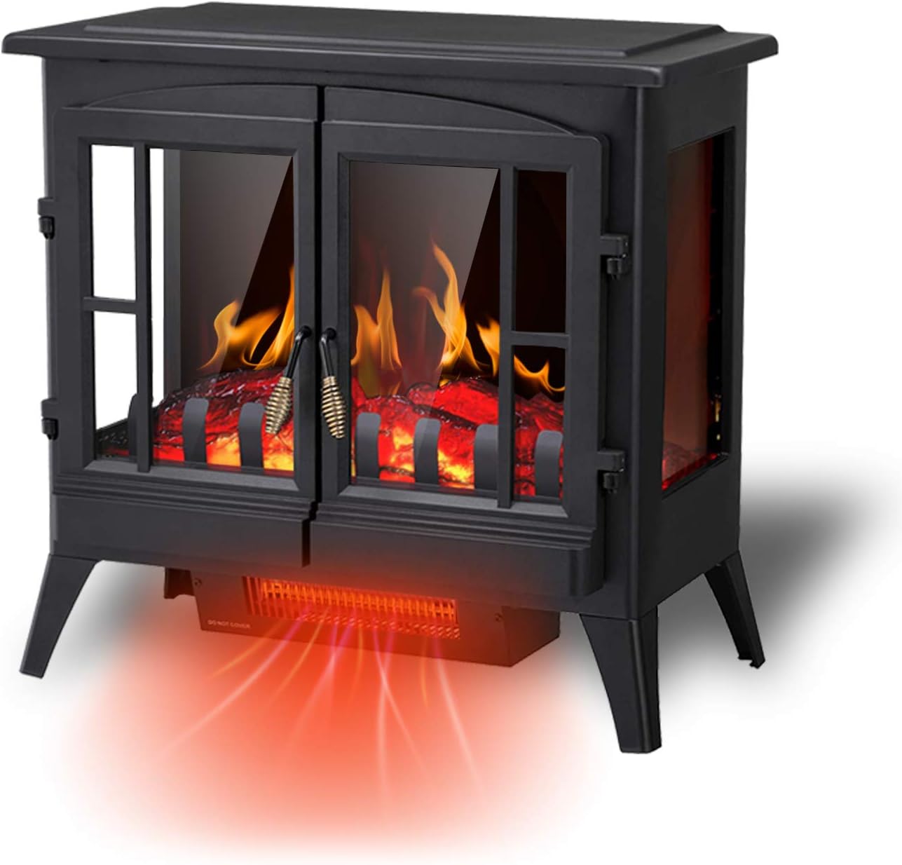 R.W.FLAME Electric Fireplace Infrared Stove Heater, 23" Freestanding Fireplace Heater, 3D Realistic Flame Effects, Adjustable Brightness and Heating Mode, Overheating Safe Design, 1000W/1500W, Black